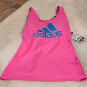 Adidas Bright Pink Swim Tank with Built-in Bra